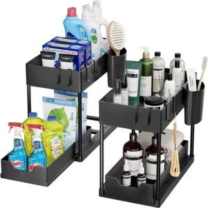 Under Sink Organizer and Storage, Kitchen Organization Rack with Double Sliding Cabinet Drawers, Multi-Purpose Storage Shelf Hol 1